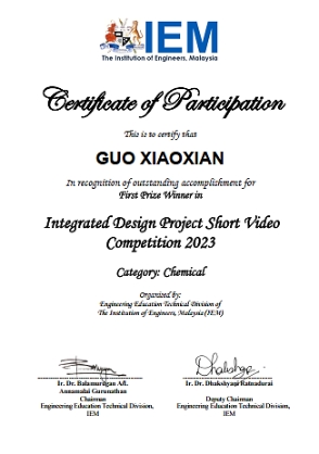 Chemical Engineering Final Year Students Win First Place in IEM Integrated Design Project Short Video Competition 2023 (4)