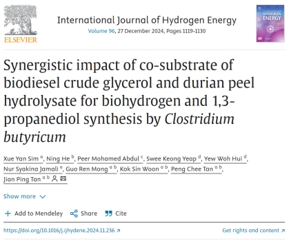 Dr. Tan Jian Ping & Team Publish in International Journal of Hydrogen Energy