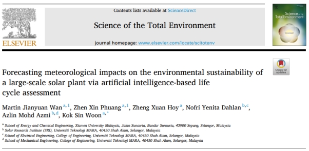 Ts. Dr. Vincent Woon & Team Publish in Science of the Total Environment