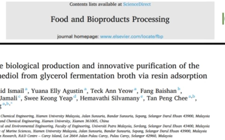 Dr. Tan Jian Ping & Team Publish in Food and Bioproducts Processing